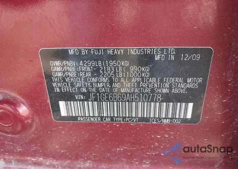 2010 Subaru Impreza 2.5I Premium из США, поврежденный, VIN JF1GE6B69AH510778